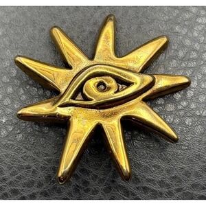 Scooter Paris Vintage Gold Tone Sun Evil Eye Brooch Pin 1980s Celestial Mystical